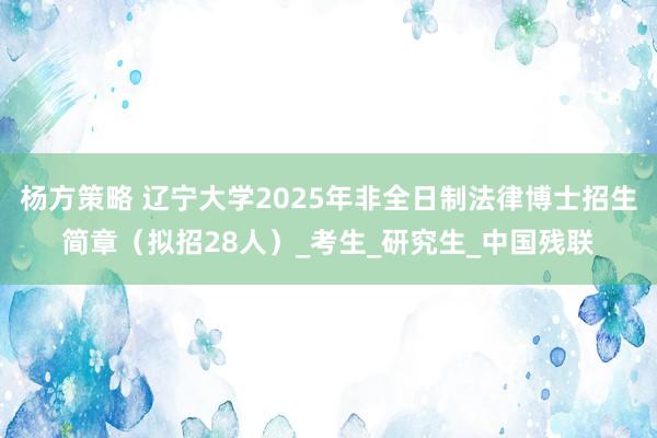 杨方策略 辽宁大学2025年非全日制法律博士招生简章（拟招28人）_考生_研究生_中国残联