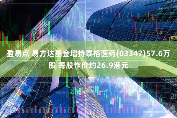盈易点 易方达基金增持泰格医药(03347)57.6万股 每股作价约26.9港元